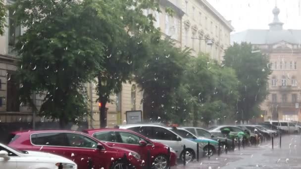 Pluie Dans Ville Vue Fenêtre — Video