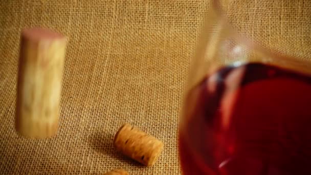 Fall Wine Corks Background Glasses Bags Slow Motion — Stock Video