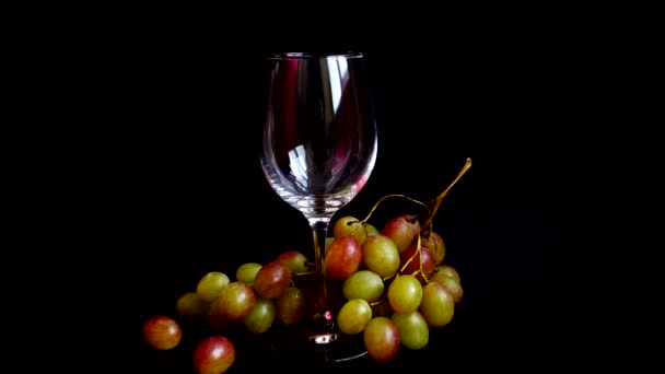 Häll Vin Ett Glas Svart Bakgrund Långsamma Rörelser — Stockvideo