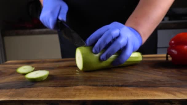 Cook Cuts Vegetable Marrow Cutting Board — Stock Video