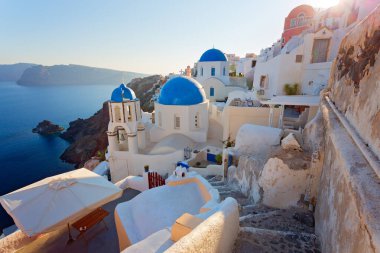 Panoramic view of Santorini Island at sunset, Cyclades Islands, Greece