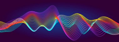 Müzik soyut arka plan. Müzik için dengeleyici. Parçacıkların soyut dijital dalgası. Vektör çizimi. 3d