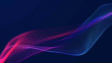 Soyut fütüristik dalga arka planı. Ağ bağlantısı noktaları ve çizgileri. Dijital arka plan. 3d oluşturma.