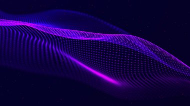 Karanlık arka planda gelecek dalgası. Bağlantı noktaları ve çizgilerinin renkli deseni. Büyük veri dijital kodu. Teknoloji mi yoksa Bilim Sancağı mı? 3B görüntüleme
