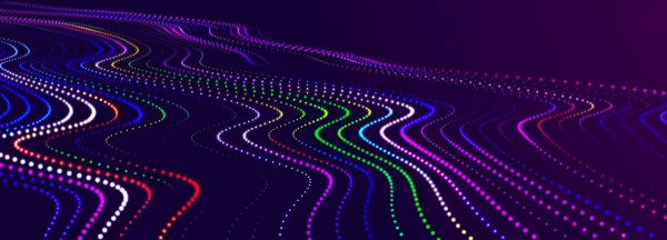 Αφηρημένη Ροή Φωτεινών Σωματιδίων Σκοτεινό Φόντο Κίνηση Των Έγχρωμων Κουκίδων — Φωτογραφία Αρχείου
