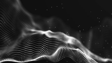Dijital teknoloji geçmişi. Parlayan noktaların dinamik dalgası. Sunum tasarımı için fütüristik arka plan. 3d oluşturma.