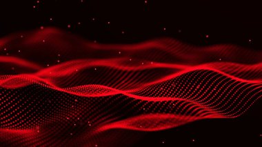 Karanlık bir arka planda parlak noktaları olan güzel bir dalga. Teknoloji mi yoksa Bilim Sancağı mı? 3B görüntüleme