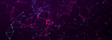 Dijital teknoloji geçmişi. Ağ bağlantısı noktaları ve çizgileri. Sunum tasarımı için fütüristik arka plan. 3D görüntüleme. Geniş Ekran