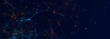 Noktaları ve çizgileri birleştiren soyut çokgen boşluk. Karanlık arka plan. Bağlantı yapısı. 3d oluşturma