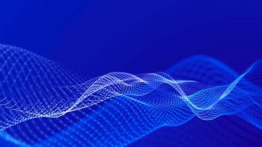 Soyut fütüristik dalga arka planı. Ağ bağlantısı noktaları ve çizgileri. Dijital yapı 3d oluşturma