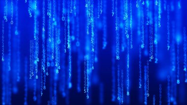 Dijital arka plan. Büyük veri. Hacker konsepti. Soyut matris. Bilgisayar birçok sayı üretti. Üç Boyut