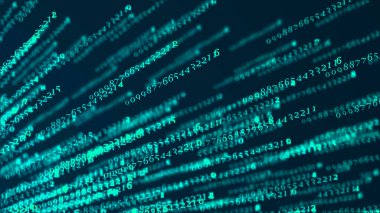 Dijital arka plan. Büyük veri. Hacker konsepti. Soyut matris. Bilgisayar birçok sayı üretti. Üç Boyut