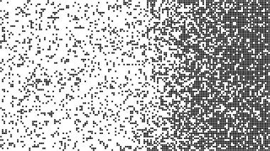 Rastgele piksellerin deseni. Web sitesi, poster, kart için tek renkli arka plan. Siyah ve beyaz soyut vektör çizimi
