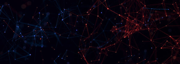 Цифровые технологии фон. Точки и линии подключения к сети. Футуристический фон для дизайна презентаций. 3D рендеринг. Широкоэкранный