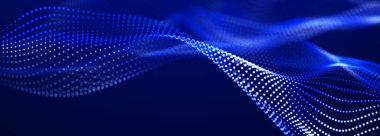 Dijital teknoloji geçmişi. Parlayan noktaların dinamik dalgası. Sunum tasarımı için fütüristik arka plan. 3d oluşturma.