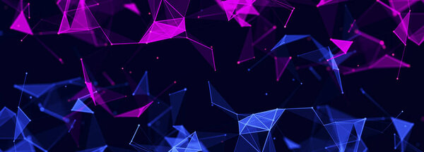 Абстрактное многоугольное пространство с соединяющими точками и прямыми. Темный фон. Структура соединения. 3d-рендеринг