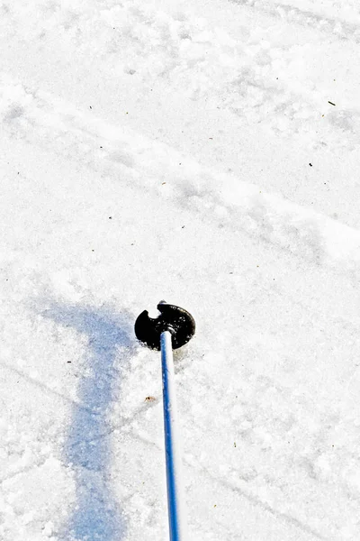 Skistock Schnee Skistock Schnee Stecken Skipiste — Stockfoto