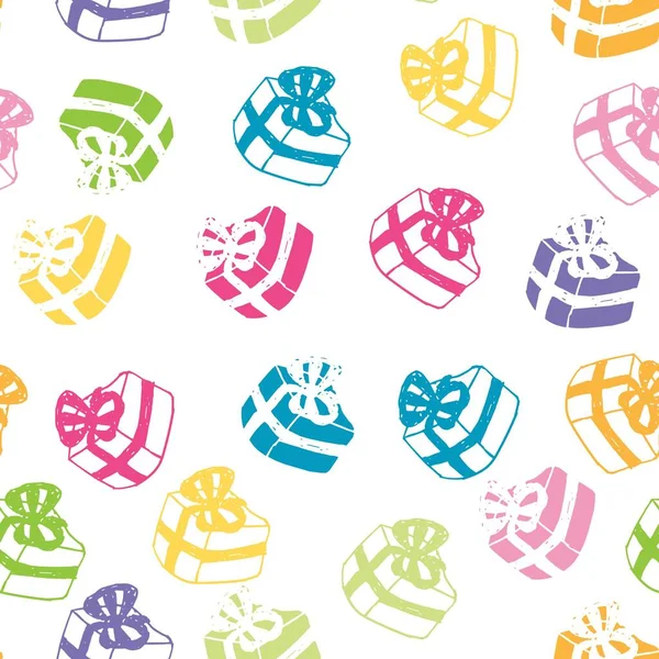 pattern with colorful gifts holiday packaging, surprise, vector illustration, wrapping paper on a white background