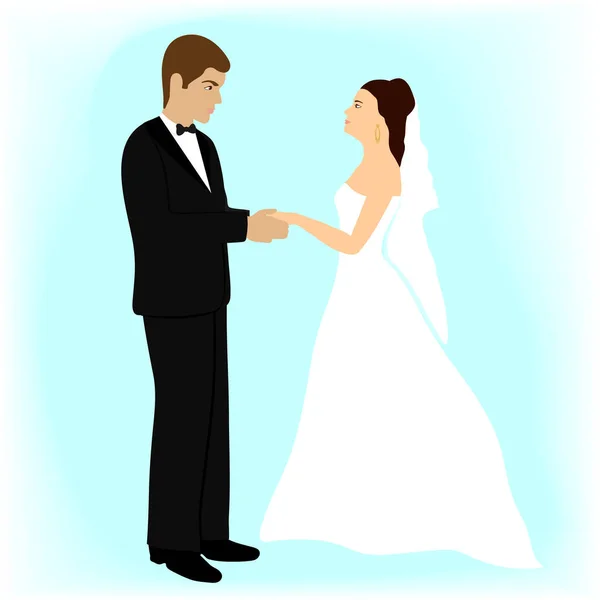 Wedding. Newlyweds. Happy young family at the wedding ceremony. — Stock Vector
