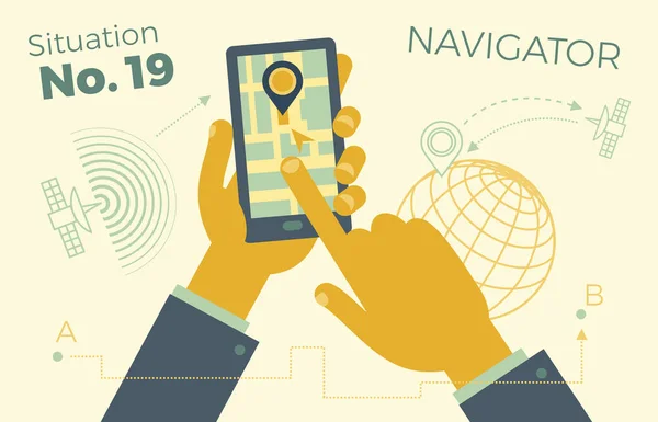 Smartphone Şehir Haritası Smartphone Ekranında Gps Navigator Ile Tutan Mobil — Stok Vektör