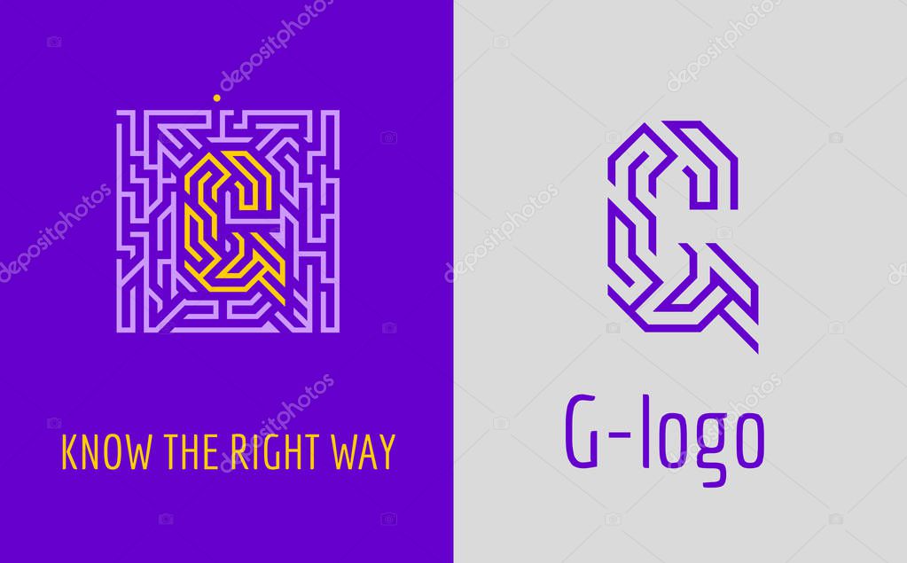 G letter maze. Creative logo for corporate identity of company: letter G. The logo symbolizes labyrinth, choice of right path, solutions. Suitable for consulting, financial, construction, road companies, quests, educational schools.