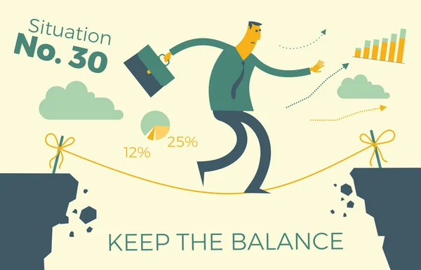 Infografías Negocios Con Ilustraciones Situaciones Negocio Hombre Negocios Cuerda Floja — Archivo Imágenes Vectoriales