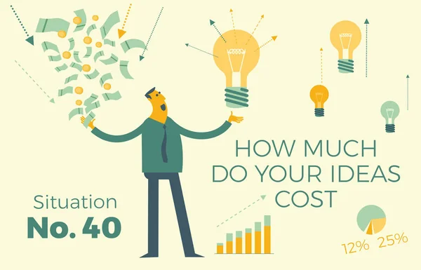 Affärer Infographics Med Illustrationer Affärssituationer Affärsman Investerare Väger Värdet Tanken — Stock vektor