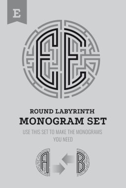 E harfi labirent. Labirent logo ve Monogram, üniformaları hanedanlık armaları için ayarla.