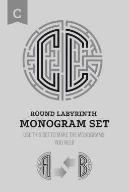 C harfi labirent. Labirent logo ve Monogram, üniformaları hanedanlık armaları için ayarla.