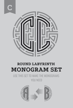 C letter maze. Set for the labyrinth logo and monograms, coat of arms, heraldry. clipart