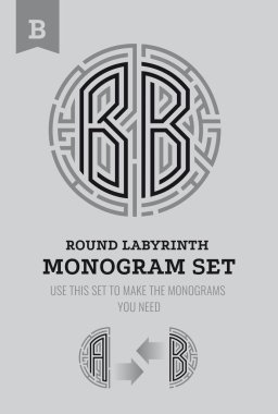 B harfi labirent. Labirent logo ve Monogram, üniformaları hanedanlık armaları için ayarla.