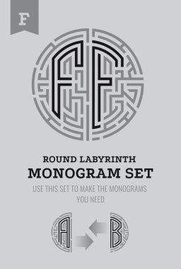 F harfi labirent. Labirent logo ve Monogram, üniformaları hanedanlık armaları için ayarla.