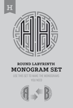H harfi labirent. Labirent logo ve Monogram, üniformaları hanedanlık armaları için ayarla.