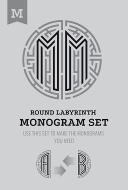 M harfi labirent. Labirent logo ve Monogram, üniformaları hanedanlık armaları için ayarla.