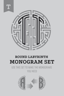 T harfi labirent. Labirent logo ve Monogram, üniformaları hanedanlık armaları için ayarla.