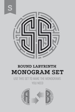 S harfi labirent. Labirent logo ve Monogram, üniformaları hanedanlık armaları için ayarla.