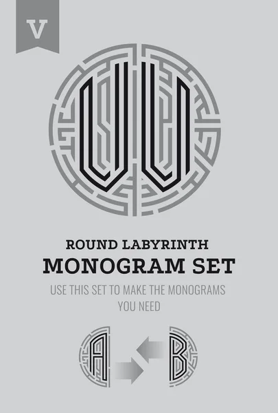 Letter Maze Set Labyrinth Logo Monograms Coat Arms Heraldry — Stock Vector