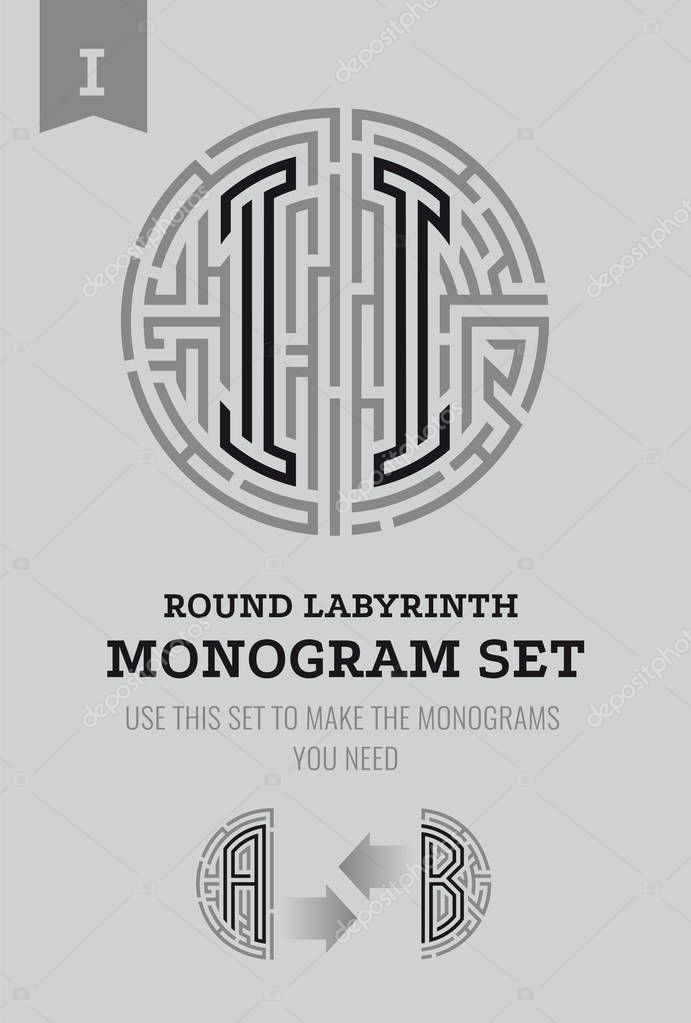 I letter maze. Set for the labyrinth logo and monograms, coat of arms, heraldry.