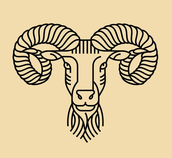 Lambang Lencana Dengan Kepala Domba Jantan Dalam Gaya Ukiran Linier - Stok Vektor