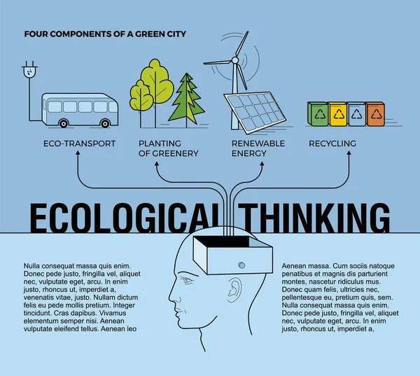 现代环保技术 绿色城市 智慧城市理念 以线性设计风格与环境图标组成的智能能源 — 图库矢量图片
