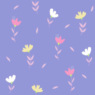 Şirin çiçekler ve yapraklarla kusursuz vektör deseni. Kumaş, duvar kağıdı, ambalaj kağıdı için..