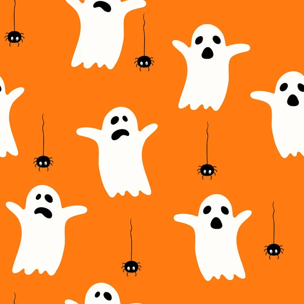 Halloween Legrační Vzor Duchy Pavouky Vektorový Vzorec Pro Halloween Kreslený — Stockový vektor