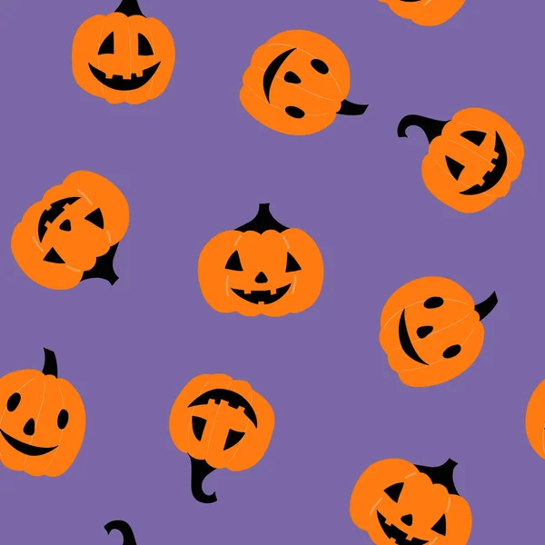 Vektorový Hladký Vzor Dýněmi Halloween Legrační Halloween Vzor Fialovém Pozadí — Stockový vektor