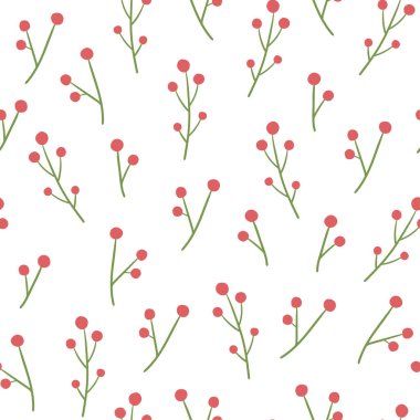 Berry 'li kışın çiçek desenli. Yeni yıl ve Noel için vektör deseni. Düz basit bir stil. Ambalaj kağıdı, tekstil ve duvar kağıdı için..