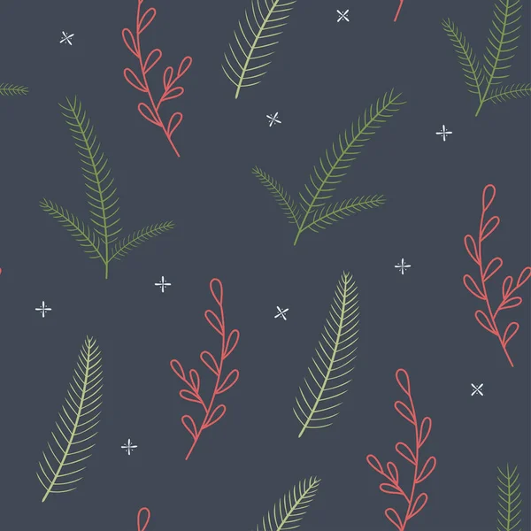 Modèle Noël Avec Branches Sapin Flocons Neige Modèle Sans Couture — Image vectorielle