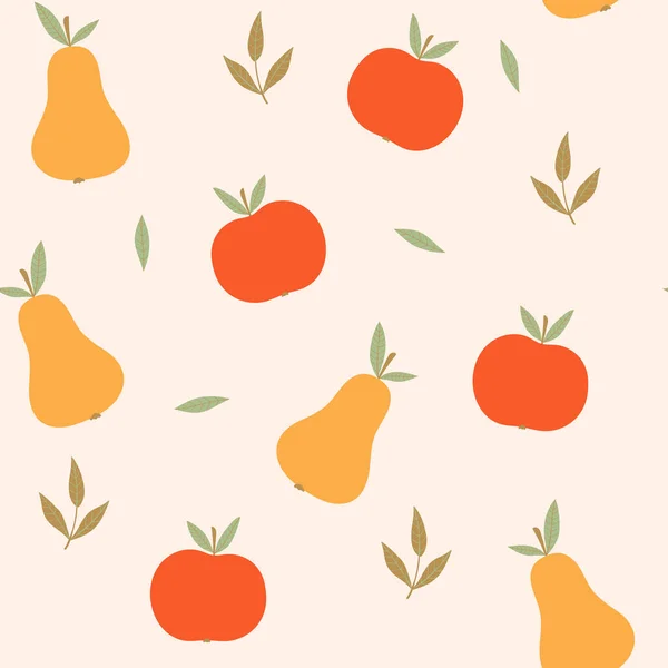 梨やリンゴとベクトルシームレスパターン 果物のパターン ベクトルフルーツイラスト ファブリック テキスタイル 壁紙デザインのための自然なシームレスなテクスチャ — ストックベクタ