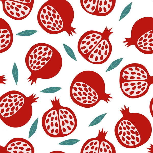 Seamless Vector Pattern Pomegranates Leaves White Background Natural Seamless Texture — Stock Vector