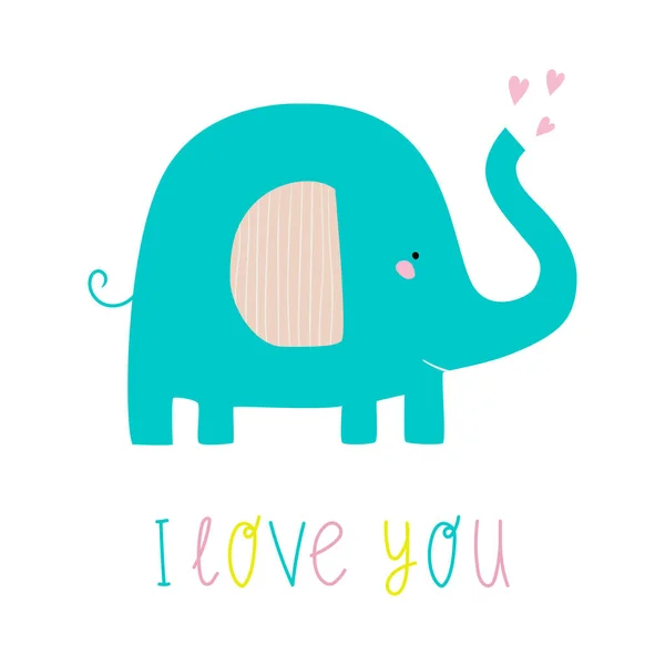 Elefante Com Letras Amo Ilustração Plana Vetor Bonito Com Elefante — Vetor de Stock