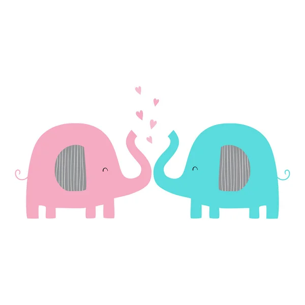 stock vector  Elephants in love. Elephants with hearts. Cute vector flat illustration with elephants. Valentine's day card. Hand drawn illustration for posters, cards, t-shirts.