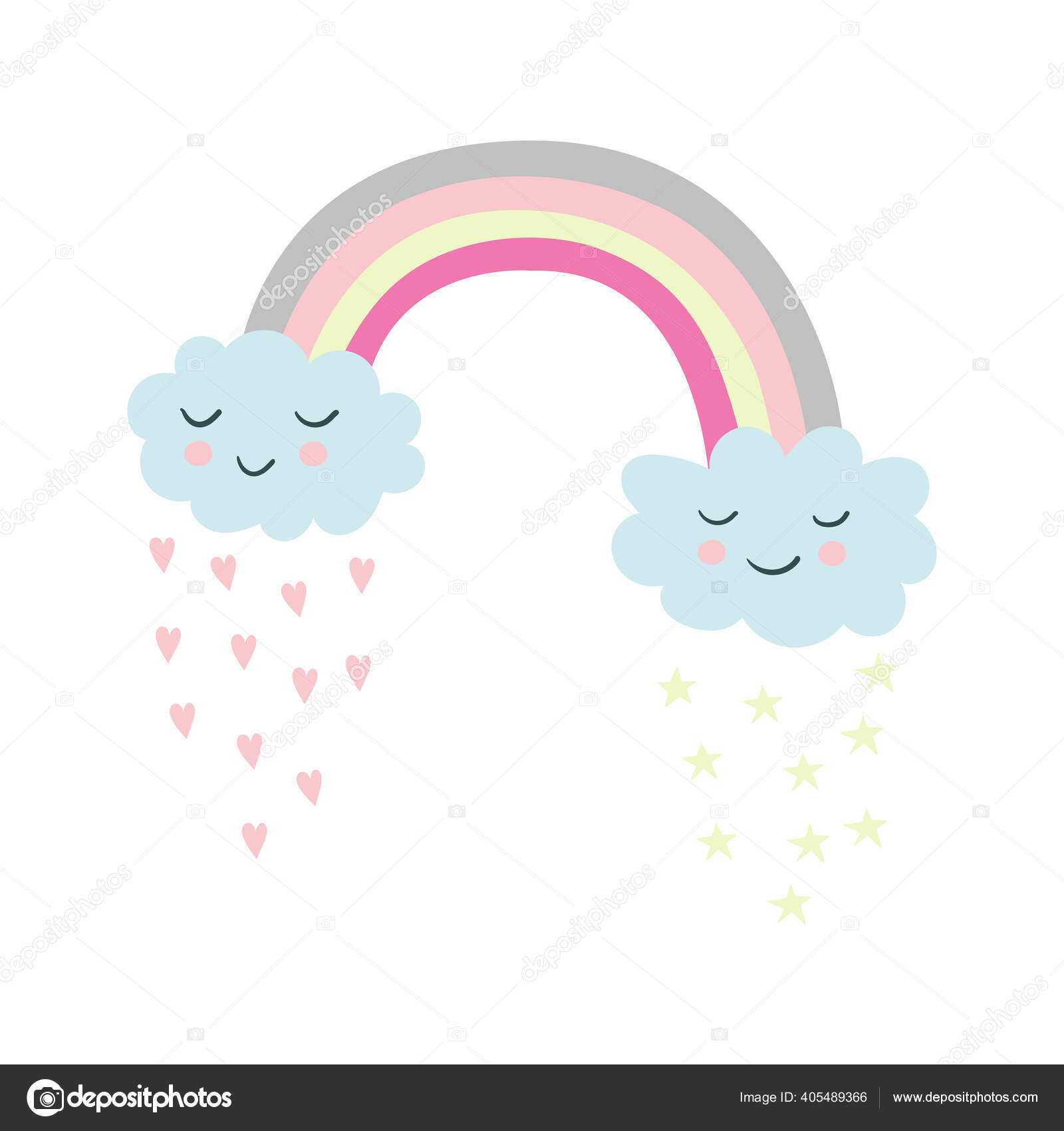 Cartoon Illustration Rainbow Stars Clouds Hearts Cute Children's Vector  Illustrations Stock Vector by ©ostapenko120388@gmail.com 405489366